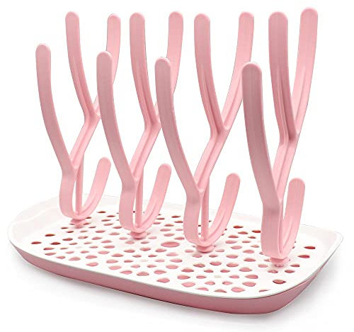 Abtropffläche für Flaschen, ZXM 1 Stück Abtropfhalter für Rosa Babyflaschen, praktischer Wäscheständer mit 16 Halterungen für Babyflaschen und Zubehör