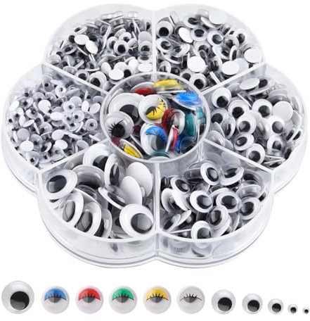 ASTARON 800Pcs 4mm-12mm Googly Eyes Self Adhesive Wiggle Eyes for Art Craft Supplies, School Projects, Doll Making and Scrapbooking,7 Size
