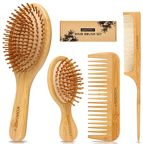 4PCS Bambus Haarbürste Set mit Paletten Entwirrungsbürsten Umweltfreundliche Naturhaarbürste,geeignet für Frauen,Männer und Kinder,Geschenkset für Haare/dünn/lockig/trocken