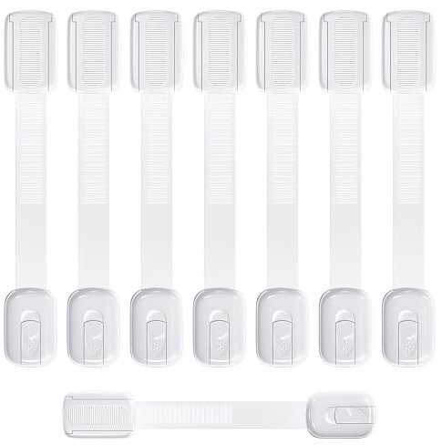ECHOCUBE Child Safety Cupboard Locks, 8 Packs Adjustable Baby-Proof Cabinet Locks with 3M Adhesive, Multi-use Baby Safety Locks for Cabinets, Drawers, Fridge, Toilet, Trash No Drilling Needed (White)