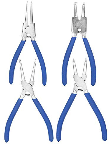 Sprengringzangen-Satz 4-TLG 175mm, Professionelle Sicherungsringzangen-Set mit interner Rückstellfeder, gerade und Gebogene Zangen, Externe und interne für demontage und Halterung