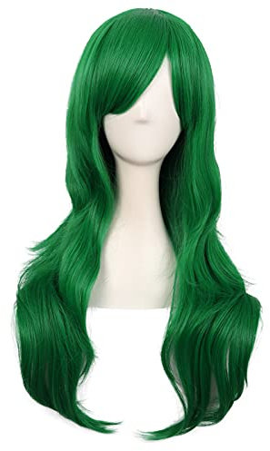 MapofBeauty 28 Zoll/70 cm Langes Lockiges Seitenschläger Haarspitzen Kostüm Cosplay Perücke (Grass Grün)