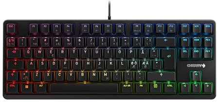 CHERRY G80-3000N RGB TKL, Kabelgebundene Gaming-Tastatur Ohne Nummernblock, Pan-Nordisches Layout (QWERTY), RGB-Beleuchtung, MX SILENT RED Switches, Schwarz