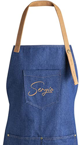Delantal vaquero personalizado hombre mujer– Algodón resistente – Ideal para cocina, barbacoa o regalo- Día del Padre, regalo original mujer. Regalos personalizados.