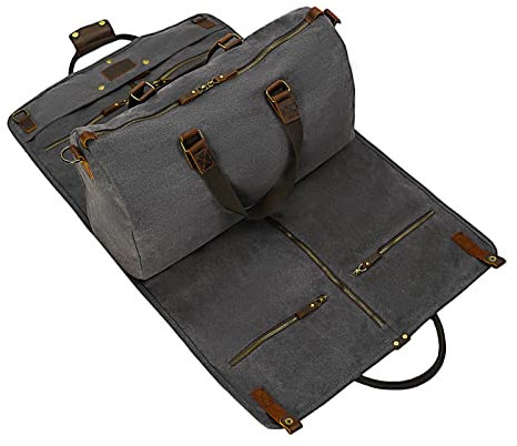 2-in-1 Kleidersack aus Segeltuch, Leder, mit Schultergurt, für Reisen und Geschäftsreisen (grau)