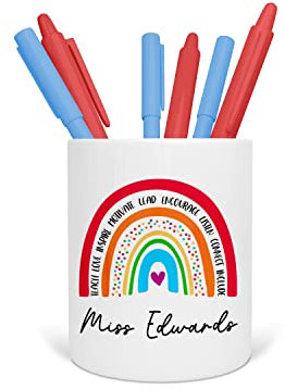 Personalised Teacher Pen Pot, Custom Teacher Pencil Pot, Desk Organiser, Rainbow Desk Tidy, Personalised Teacher Gifts, TA Assistant Present