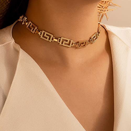 Wendalern Vintage Chunky Choker Necklace Exaggerated Geometric Necklace Gold Thick Collarbone Necklace Personlized Chain Necklace Jewelry for Women Girls