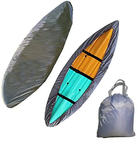 SaiDeng Waterproof 420D Kayak Cover,Oxford Cloth UV Protection Kayak Covers for Outdoor Storage, Universal Canoe Storage Dust Cover Sunblock Shield for Fishing Boat Paddle Board(13.4-14.7ft)