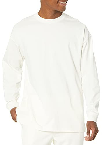 Amazon Essentials Men's Oversized Long-Sleeved Organic Cotton T-Shirt, Eggshell White, XS
