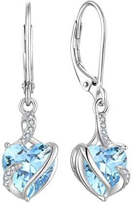 FJ Damen Ohrringe März Geburtsstein 925 Sterling Silber Hängend Aquamarin Ohrringe Unendlichkeit Infinity Schmuck Geschenke für Damen Frauen Mutter Freundin Mama
