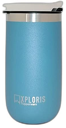 Tupperware Tasse isotherme Xploris to Go - 350 ml - Hot & Go Thermo Boy - Thermos - Gobelet isotherme - Tasse à café - En acier inoxydable - Bleu et gris