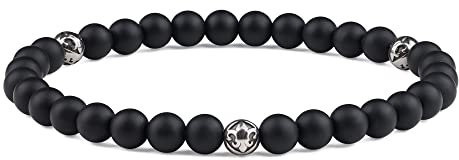 GAVU Bracelet Unisexe 6mm Onyx Mat Breloque Fleur de Lys M 16.5-18.5cm