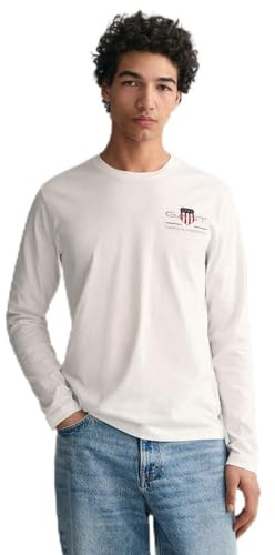 GANT Men's Reg Medium Archive Shield Ls T T-Shirt, White, M