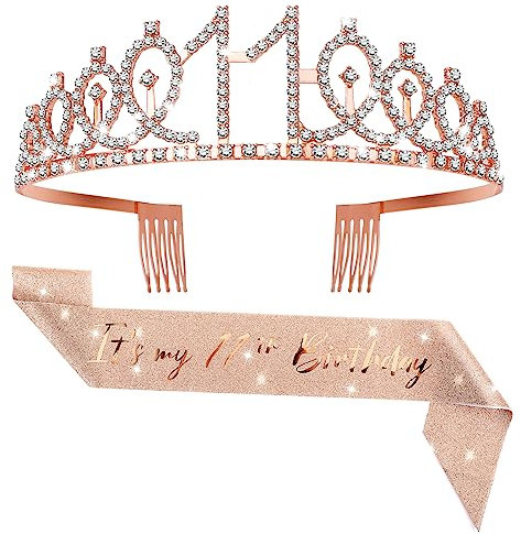 Abeillo 11. Geburtstagskrone, Geburtstagsschärpe 11 Jahre Mädchen, 11. Geburtstag Krone und Schärpe, It's My 11th Geburtstag Krone für 11 Jahre Mädchen Party Geschenk Geburtstag Deko