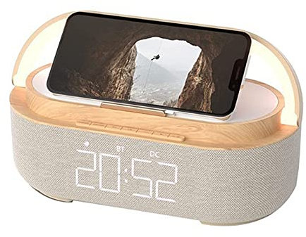 THREMA Table Lamp Music Lamp, Bluetooth Speaker Wireless Charger with Radio, Clock Alarm Function, As Phone Holder & Portable Small Mini Dimmable, Great Birthday Gifts for Girlfriend, Women, Men
