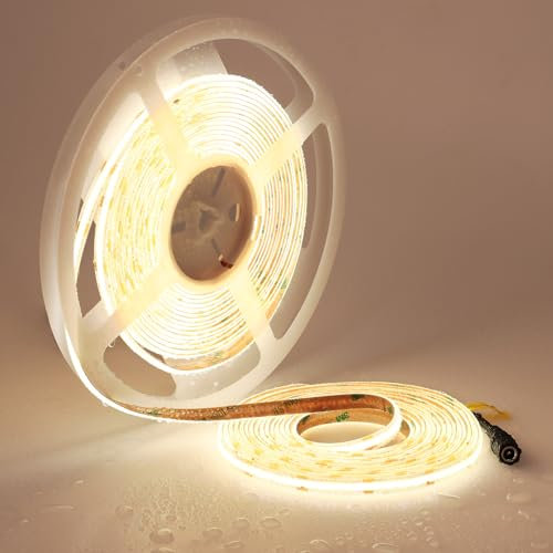TOPAI COB LED Streifen 10M 4000K Wasserdicht, 24V LED Strip Naturweiß Außen Sehr Hell, CRI>93 LED Band Selbstklebend, 384LEDs/M Flexible Schneidbar für Schrank Treppe DIY Dekoration