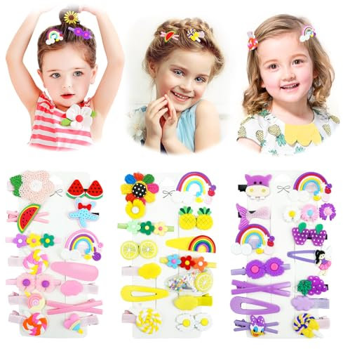 42PCS Mollette per Capelli Bambina Accessori, Fermagli Capelli Bambina, Fermagli Ragazze Neonata Clip Arcobaleno Forcine Tornante Accessori per capelli Bambina con Motivi di Fiori e Frutti Multicolore