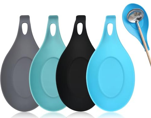 KAPSING Ensemble de 4 Porte-Cuillère de Cuisson, Repose-cuillère de Cuisson en céramique, Repose-cuillère en Silicone, Porte-ustensiles de Cuisine, Repose-cuillère, pour la Cuisine à la Maison