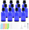 Episkey 12 Stück Blauglasflasche Tropfflasche aus Glas Blau Apothekerflasche Set inkl. kleine Glasflaschen Tropfer Trichter Spritze und Etikett (Blau, 50ml)