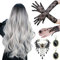 Halloween Perücke Damen,Frauen Perücke Mit Gotisch Halskette Armbänder Ohrringe,Lace Handschuhe,Grey Wig Lang Haar Gelockt,Perücke Frauen Kostüm Halloween für Halloween Karneval Cosplay Kostüm Party