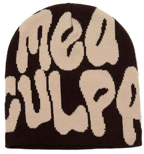 KORADI Damen Beanie Mütze MEA Culpa Word Head Toque Herren Y2K Stilvolle Beanie Mützen Winter Strickmütze für Geschenke, Braun, Einheitsgre