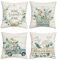 Bonhause 4er Set Kissenbezüge Eukalyptus Blätter 45 x 45 cm Blau LKW Home Sweet Home Polyester Leinen Dekorative Kissenhülle Zierkissenbezüge für Zuhause Garten Outdoor Dekoration