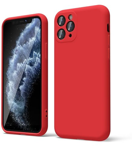 oakxco for iPhone 11 Pro Phone Case Liquid Silicone, Thin Slim Soft Rubber Gel TPU Plain Simple Cover for Women Girl Cute, Matte Solid Color, Red