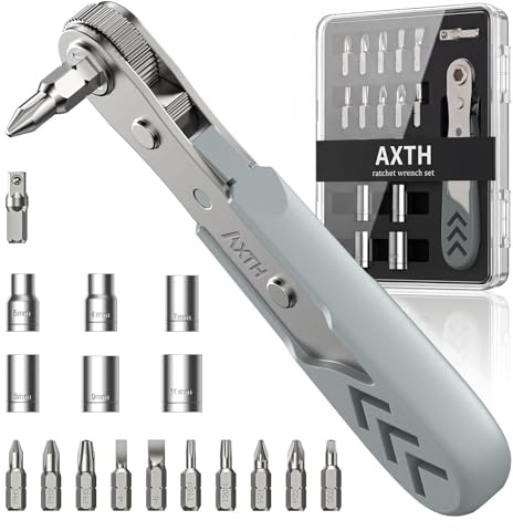 AXTH 17in1 Right Angle Ratcheting Screwdriver Set, [Bearing Steel] 36-Tooth Mini Ratchet Wrench, Men Gifts, Low Profile Ratchet Screwdriver, Magnetic Offset Screwdriver Repair Tool
