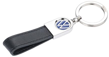 TROIKA Schlüsselanhänger VW-Logo, Lederschlaufe – VW LEATHER – Leder, Metall – blau, schwarz, silberfarben Original