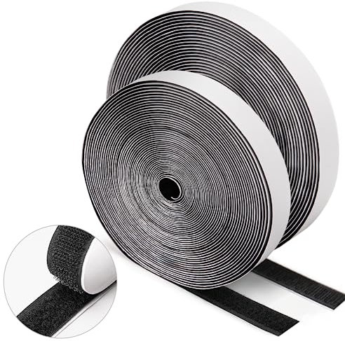 WISYOK Klettband Selbstklebend 12 Meter Extra Stark, Doppelseitiges Klettverschluss Selbstklebend 20mm Breit, Klettverschluss selbstklebend, Klettband Fliegengitter (Schwarz)