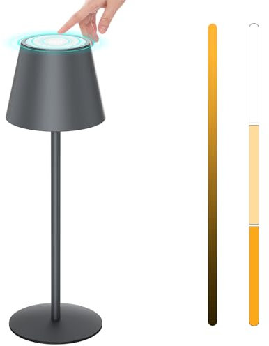 sylvwin Led Tischlampe Kabellos,Touch Control Dimmbare Warmweiß 2700K-4000K,USB Aufladbar Akku Tischleuchte IP54 Wasserdicht für Schlafzimmer Nachttischlampe,Camping,Gartenparty,Balkon