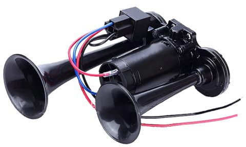 Shkalacar 12V Klaxon d'air de Voiture,Klaxon pneumatique Double trompettes 600DB, Kit de Klaxons Super puissants avec compresseur Universel pour Voitures, Motos, camions, Trains, Bateaux