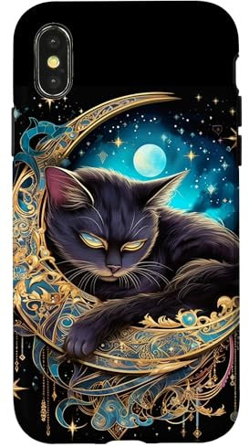 Hülle für iPhone X/XS Niedliche schwarze Katze Hexe Halbmond Luxus Stern