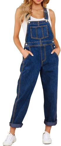 Vetinee Salopette da donna Jeans Baggy Jumpsuit Oversize Tuta con Tasche, Rosso Cena Blu, M