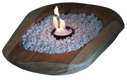 Teak Massiv Schale M Ethanol Kerze In-/Outdoor Gedankenwunder Manufaktur