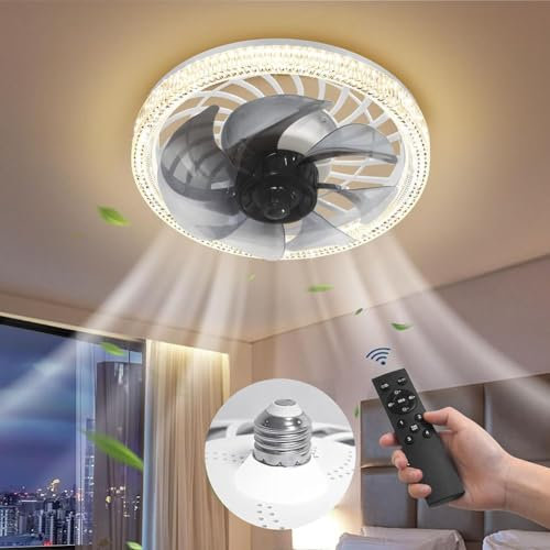 ypuxil Ventilatore da Soffitto con Luce, Plafoniera con Ventilatore da Soffitto, Ultra-Silenzioso, 4 velocità Regolabile Lampadario Ventilatore con Telecomando, Soggiorno, Camera da Letto