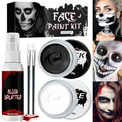 Halloween Schminke Schwarz Weiß, Halloween Make up Set, Kinderschminke Fasching, Bodypainting Farben, Theaterschminke Set, Face Paint für Erwachsene Kinder, Körperfarbe Fasching Zombie Makeup