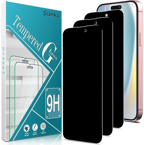 Slanku 3 Pack For iPhone 16 Plus Privacy Screen Protector, Anti-Spy, 9H Hardness Tempered Glass, Case Friendly, NO Bubbles, Anti Scratch