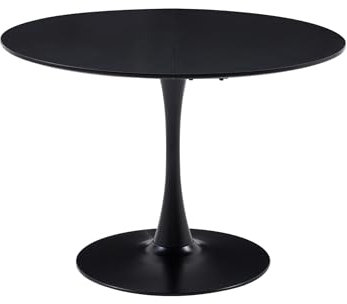 BenyLed Table de Salle à Manger Ronde avec Plateau en MDF et Piètement, Table de Cuisine Tulip du Milieu du Siècle pour 4-6 Personnes (Noir, 110 * 110 * 75cm)