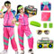 Costume Année 80 90 Homme Deguisement Rétro Femme Disco Hippie Veste Pantalon Tenue Accessoire Chapeau de Pêcheur Lunettes Carnaval Halloween (Rose, S)
