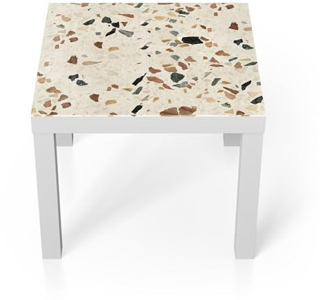 DEQORI Glastisch | weiß klein 55x55 cm | Motiv Bunter Terrazzo-Stil | ausgefallener Beistelltisch aus Glas | Hochglanz Couchtisch fürs Wohnzimmer | moderner Couch Tisch mit Design