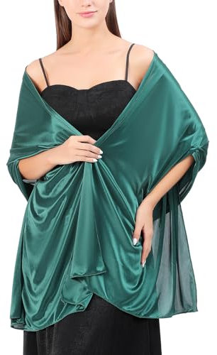 Atxnn Damen Schal Seide Satin Stola Elegante Halstuch für Abendkleid Hochzeit Braut Party Weicher Schultertuch Scarf für Sommer Frühling, DUNKELGRÜN