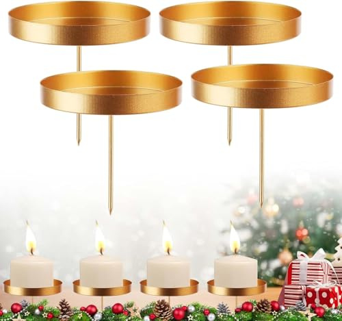 Yijiuba Adventskranz Kerzenhalter 4er Set, 8 cm Metall Kerzenständer Adventsker Zenhalter Kerzenhalter Stumpenkerzen Zum Befestigen Von Kerzen, Wohnzimmer Deko Und Hochzeit Deko(Golden)