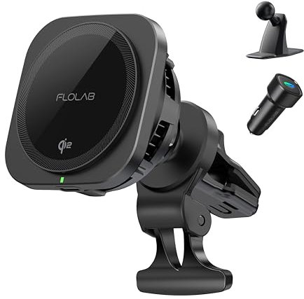 FLOLAB Qi2 15W Wireless Car Charger for iPhone 16/15/14/13/12 Qi2 Car Charger, Magnetic Vent Mount/Dashboard Mount Car Phone Holder, Fast Charging with Cooling