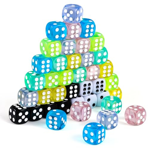 GWHOLE 40 Stück Würfel Bunt Set 6-Seitig, 14 mm Transparent Würfel Standardwürfel Spielwürfel Dice Set für Würfelspiele Tischspiele, 8 Farben