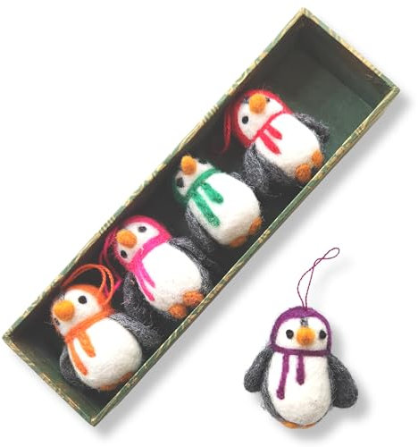 Set of 5 Hanging Felt Penguins for the Christmas Tree | Penguin Christmas Decorations
