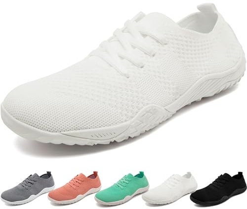 KTVHYW Barfuss Schuhe Damen Laufschuhe Sportschuhe Leicht Barfußschuhe Turnschuhe Slip On Hallenschuhe Tennisschuhe Walkingschuhe Weich rutschfest Sneakers Hausschuhe Weiß 39