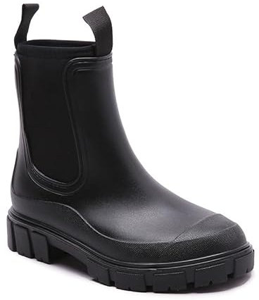 Harssidanzar Donna Stivali da pioggia corti Scarpe da giardino impermeabili Antiscivolo Caviglia Chelsea Boot per lavoro all'aperto HL216EU, Nero, Taglia 41