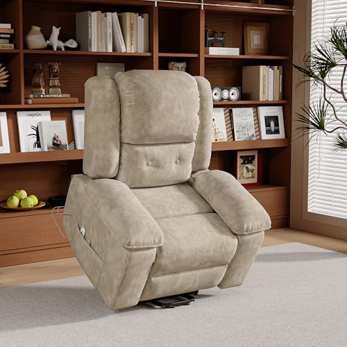 PerGar Elektrischer Relaxsessel, Fernsehsessel, Massagesessel mit Aufzug Vibration Heizung Liegefunktion, Kann Stehen, 8 Uhr Massage, Taille 2 Punkte Heizung, Vergoldungstuch, Braun