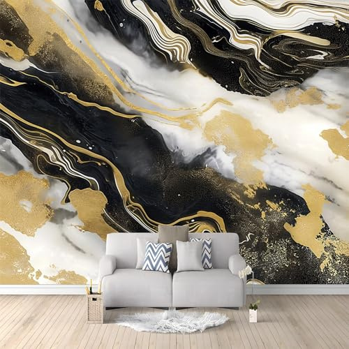 Générique Papier Peint Panoramique Peinture En Marbre Doré 500x280 cm Papier Peint Intissé Mural, Poster Geant Mural 3D, pour Salon Chambre d'enfants restaurant Décoration Murale